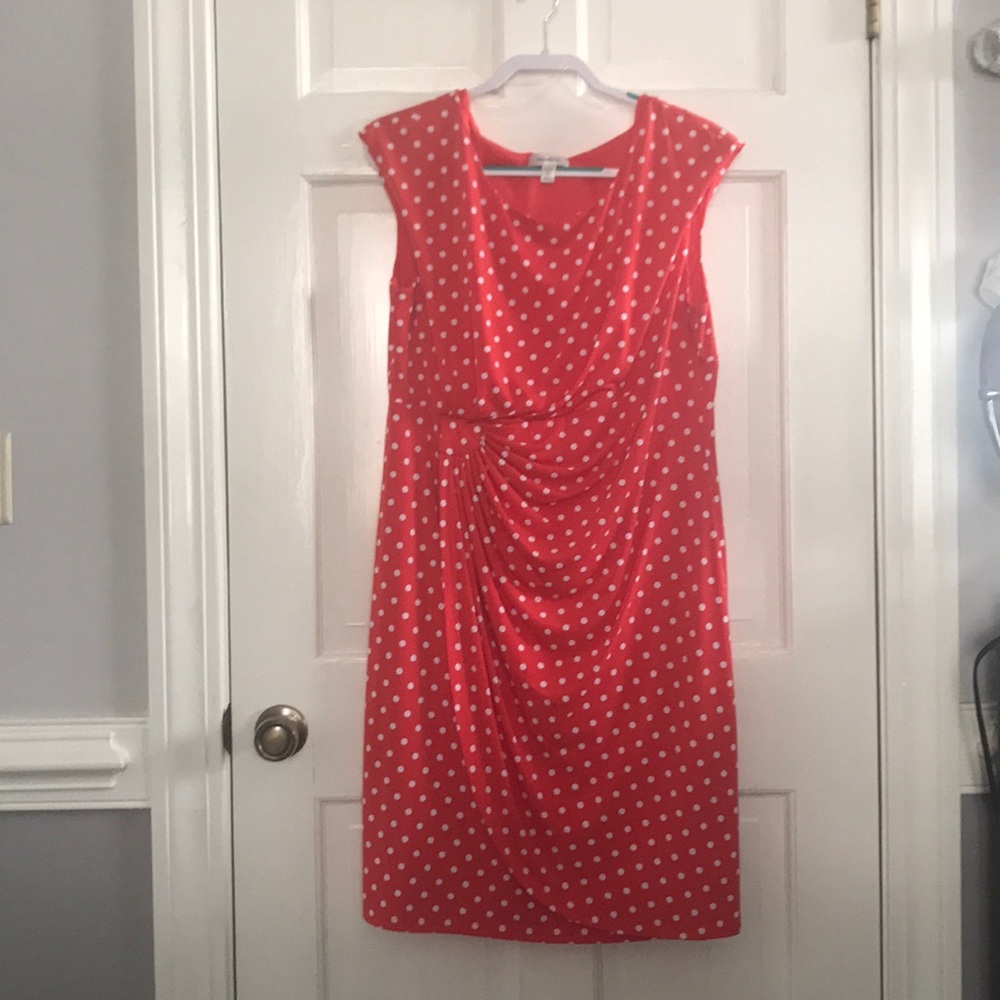Dress Barn Ruched Polka Dot Dress 16W Coral